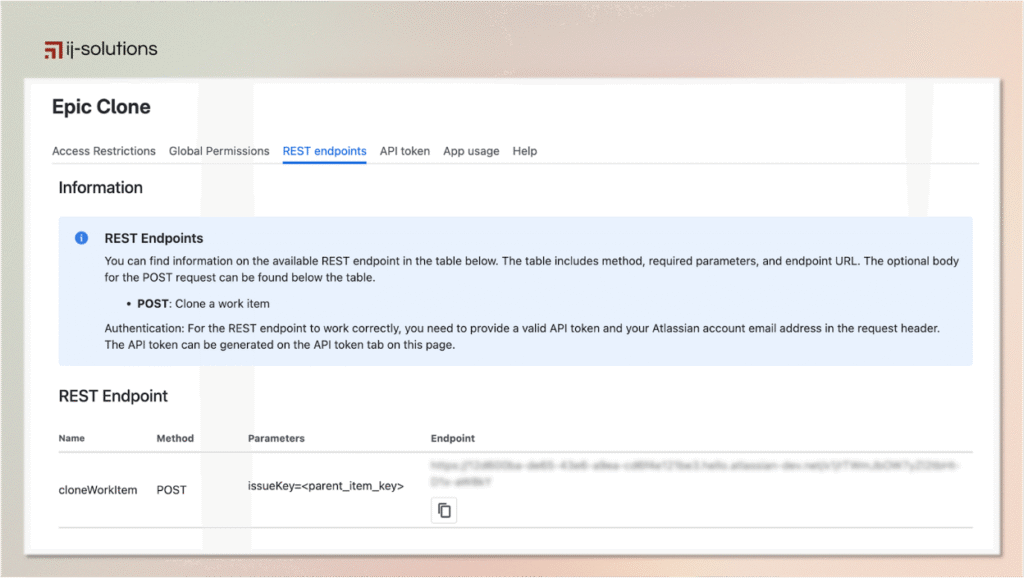 A screenshot showing Epic Clone’s REST API feature.