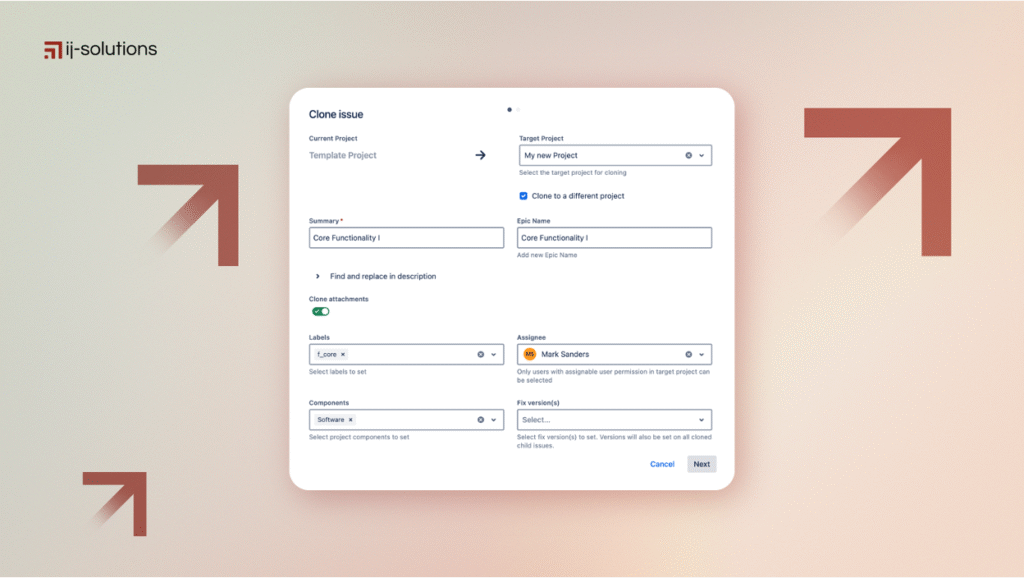 A screenshot showing the clone issue feature of the Epic Clone app.