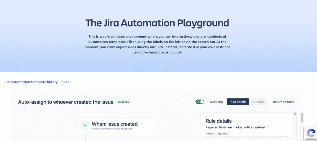 A screenshot of the Jira Automation Playground