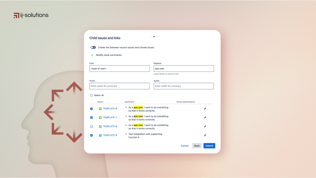 A screenshot showing the clone issue feature of the Epic Clone app.