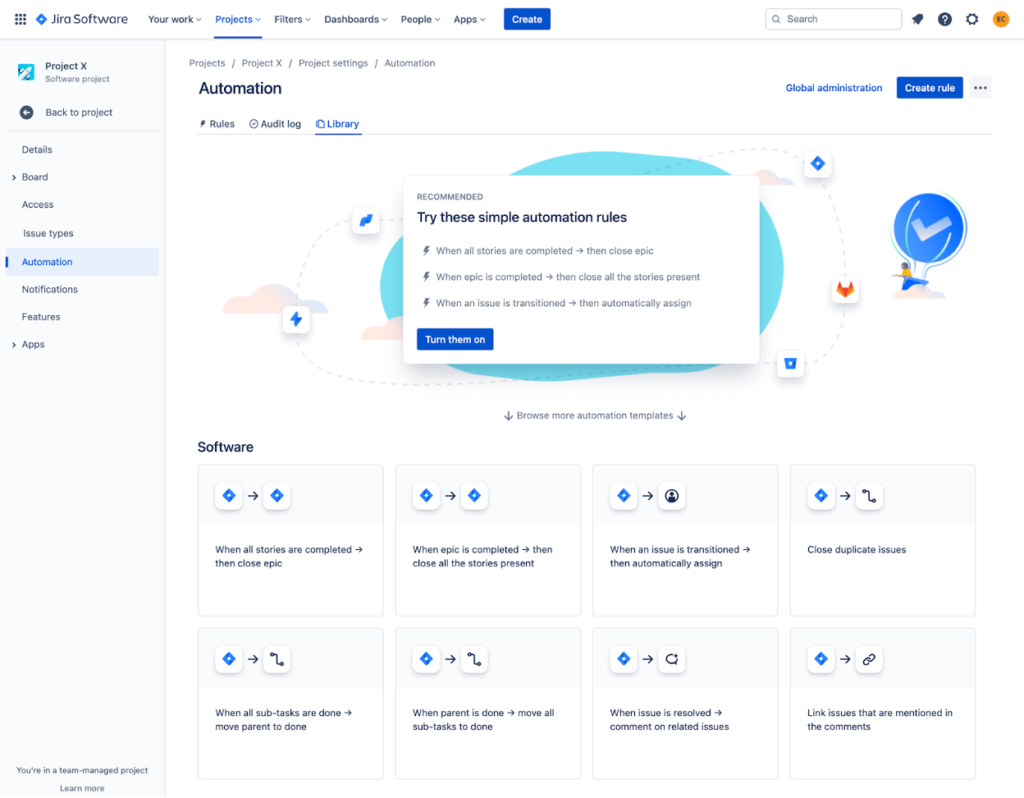 Jira Automation landing page
