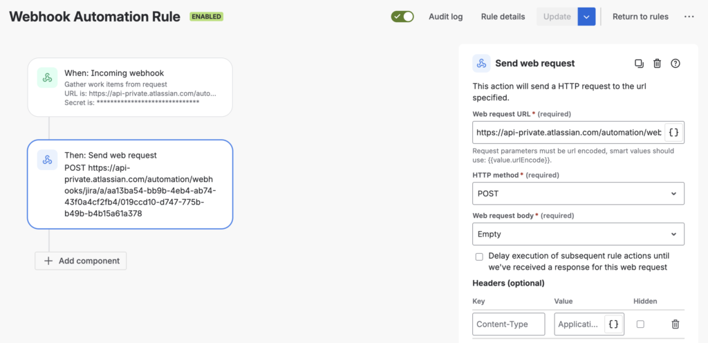 Send or receive webhooks in Jira Automation Rules