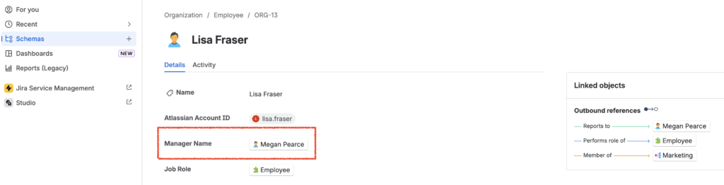 An employee as asset objects with all relevant information