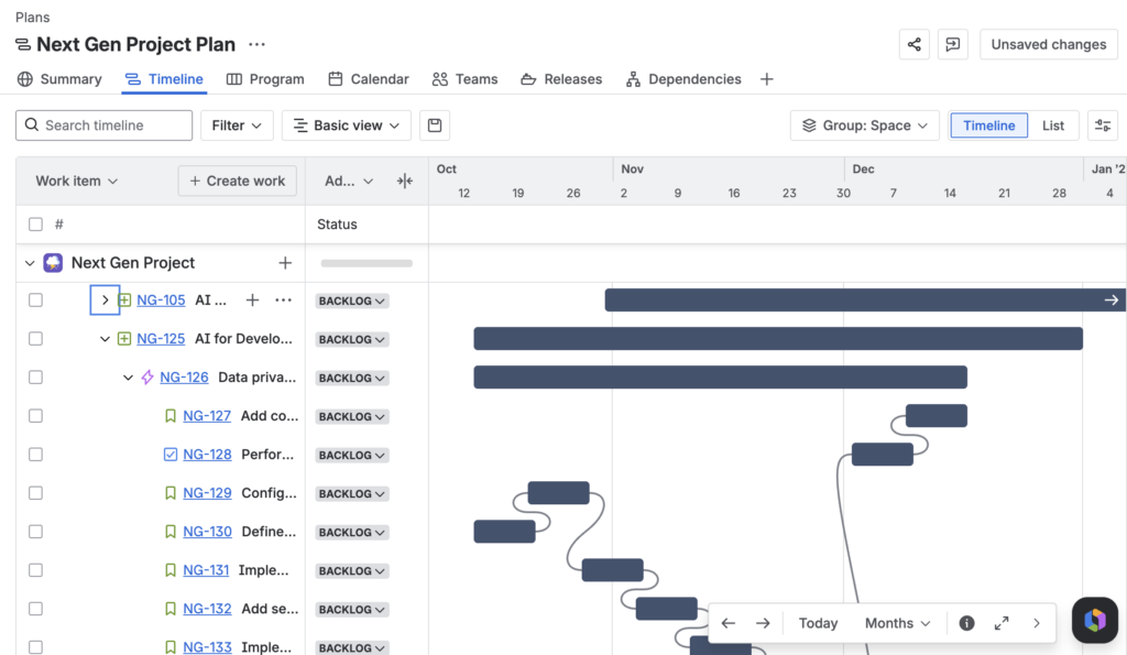 The cloned project hierarchy visualized as Gantt chart which is ready to go after cloning.