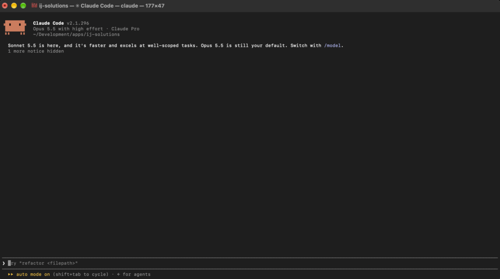 A terminal window showing an open Claude Code session
